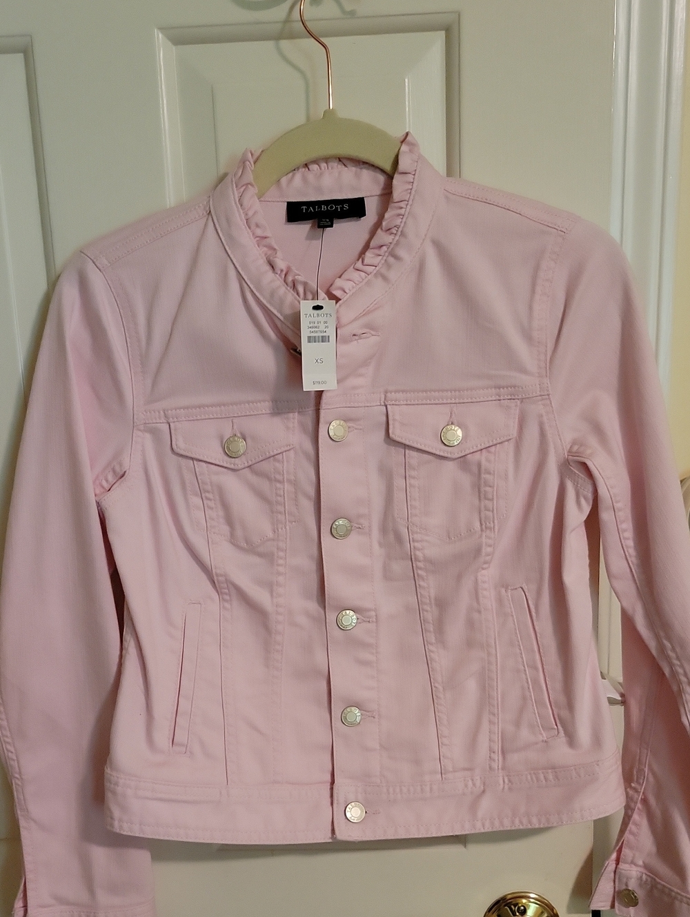 Talbots Pale Pink Ruffle-Trim Button Jacket